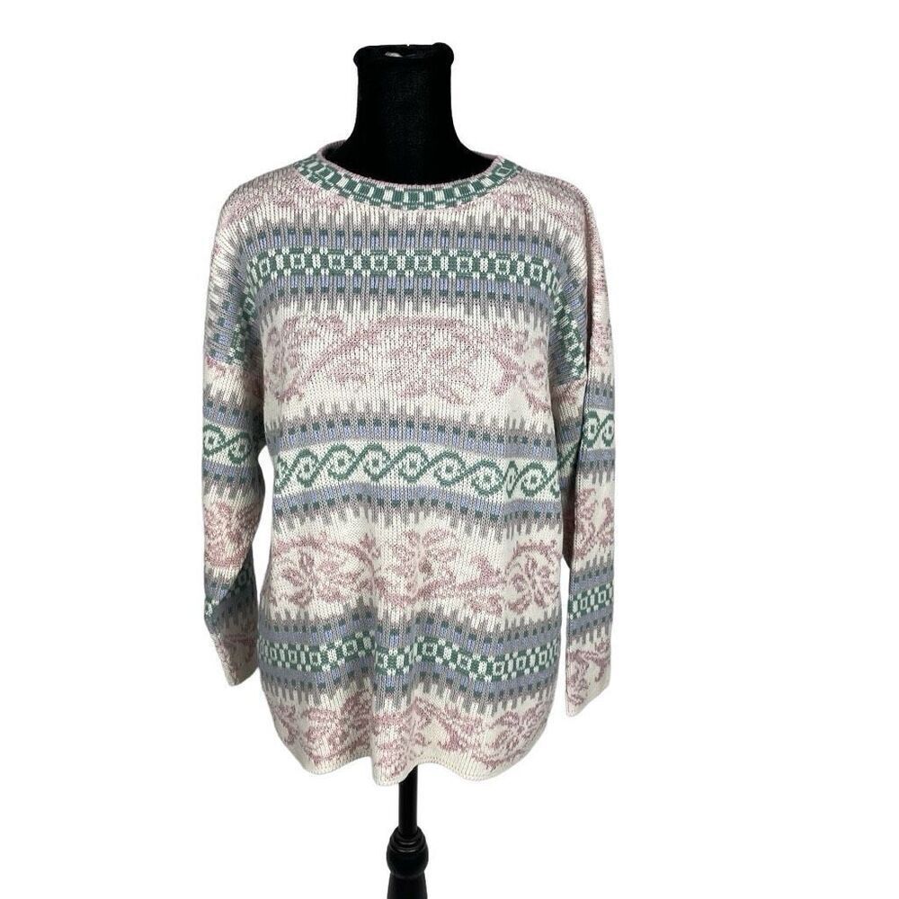 Vintage J.J. Browne USA Pastel Oversized Checkered Knit Crew Sweater - Women’s M